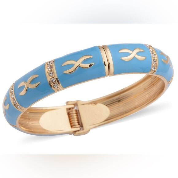 Turquoise Blue Enameled Bangle Bracelet in Goldtone - Picture 2 of 5